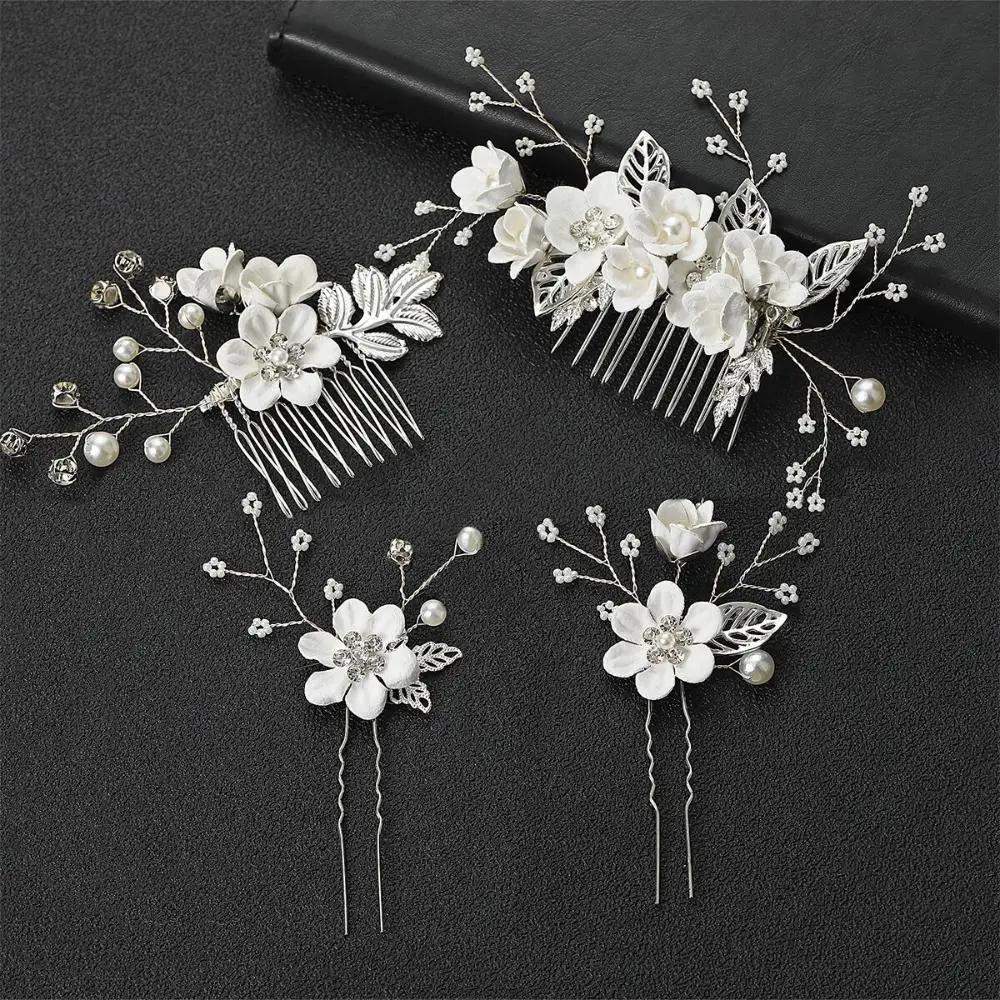 

Luxury Crystal Crown Leaves Tiara Bride Hair Jewelry Flower Hair Pin Blue White Bridal Clips Hair Combs