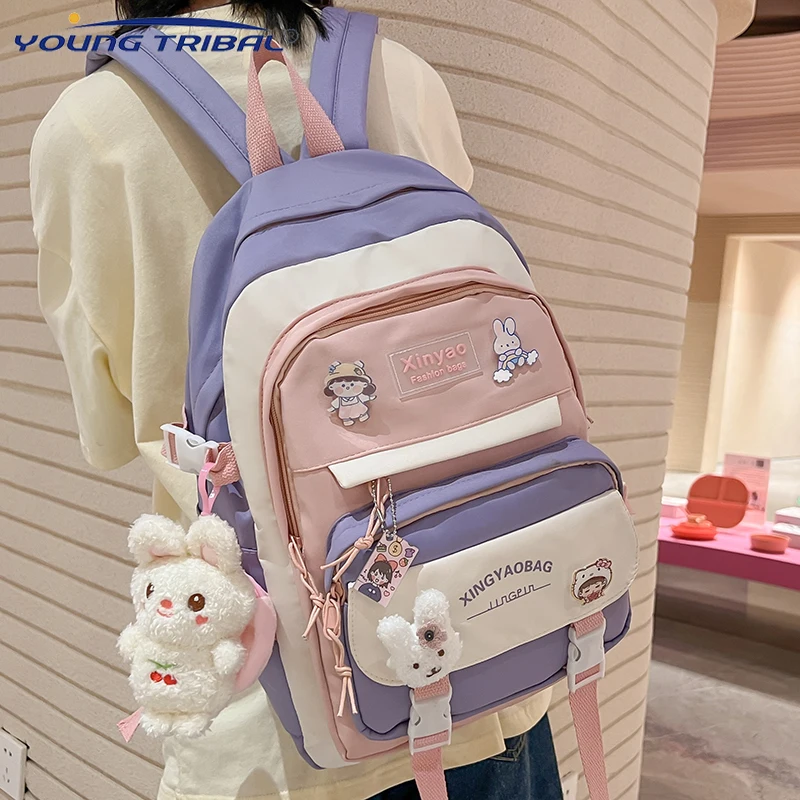 

Милая нейлоновая вместительная сумка, школьный рюкзак яркого цвета для студентов колледжа, многофункциональная дорожная сумка, сумка для ноутбука