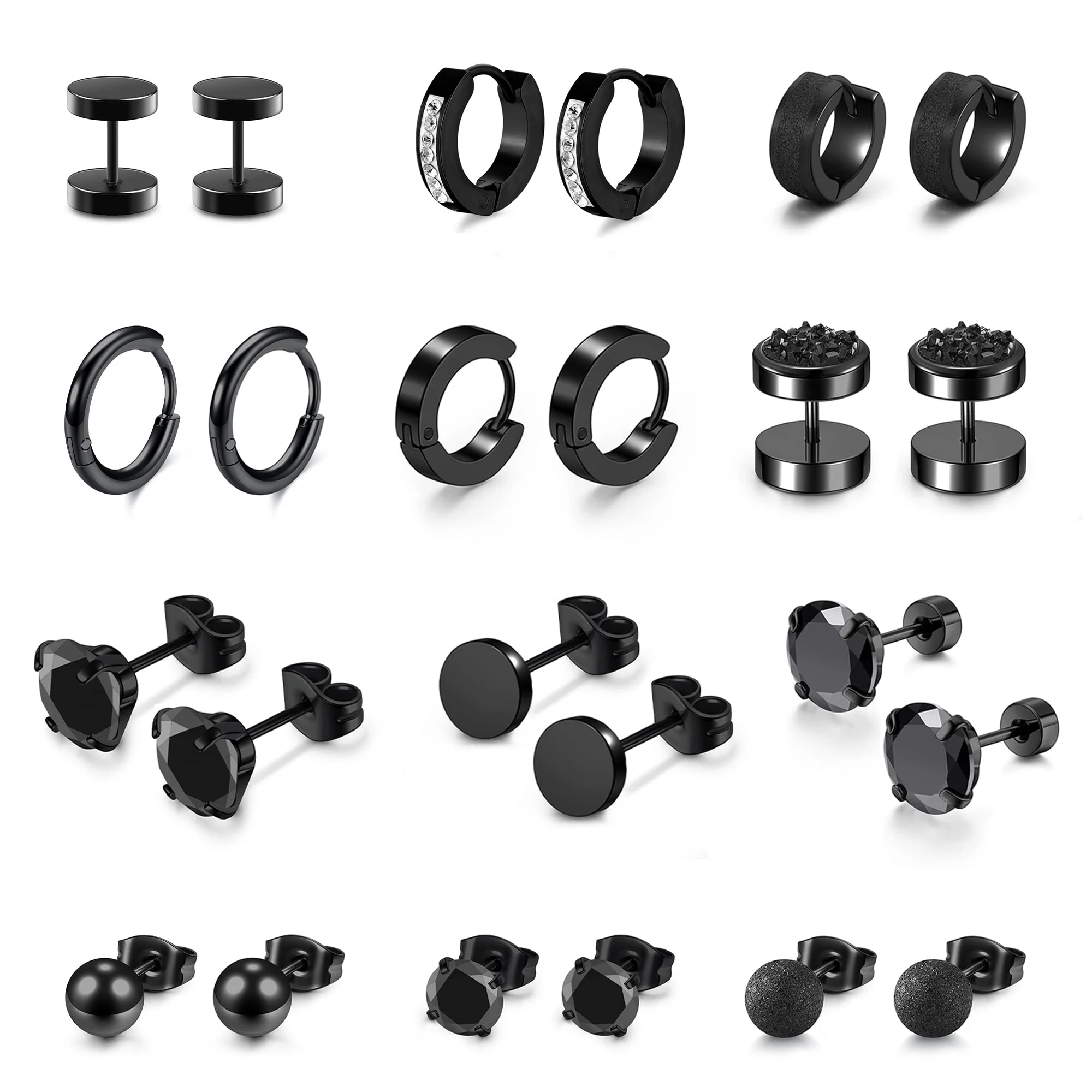 

12 Pairs Stainless Steel Screw Stud Earrings Fake Gauges Plug Earrings Set Small Hoop Huggies Earring Cheater Piercing Jewelry