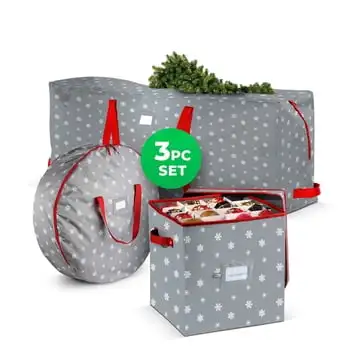 

Storage Bag 9 ft, Wreath Storage Bag 30", Ornament Storage Box Holds 64, (3 PC SET)Holiday Friendly Design, Holiday Storage set