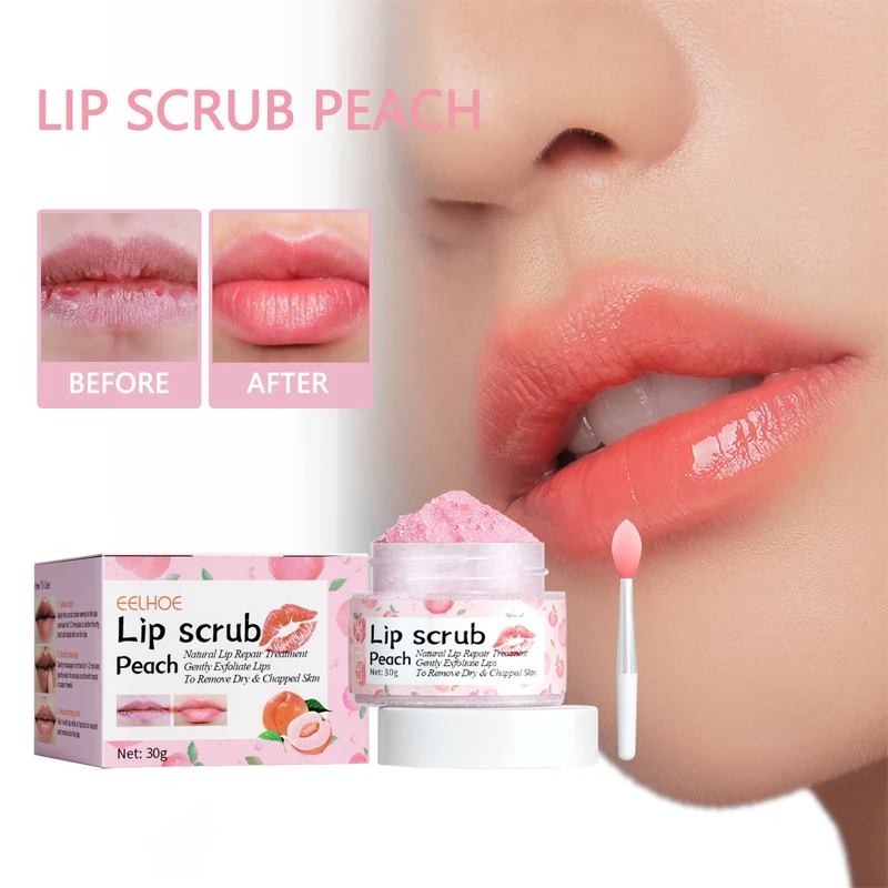 Peach Lip Scrub Mask Moisturize Plumper Balm Exfoliation Fade Fine Lines Anti-Cracking Anti-Aging Nourishing Repairing Skin Care