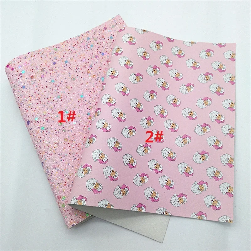 Розовая массивная блестящая кожа с сердцами снежинками принтом Санта-Клауса