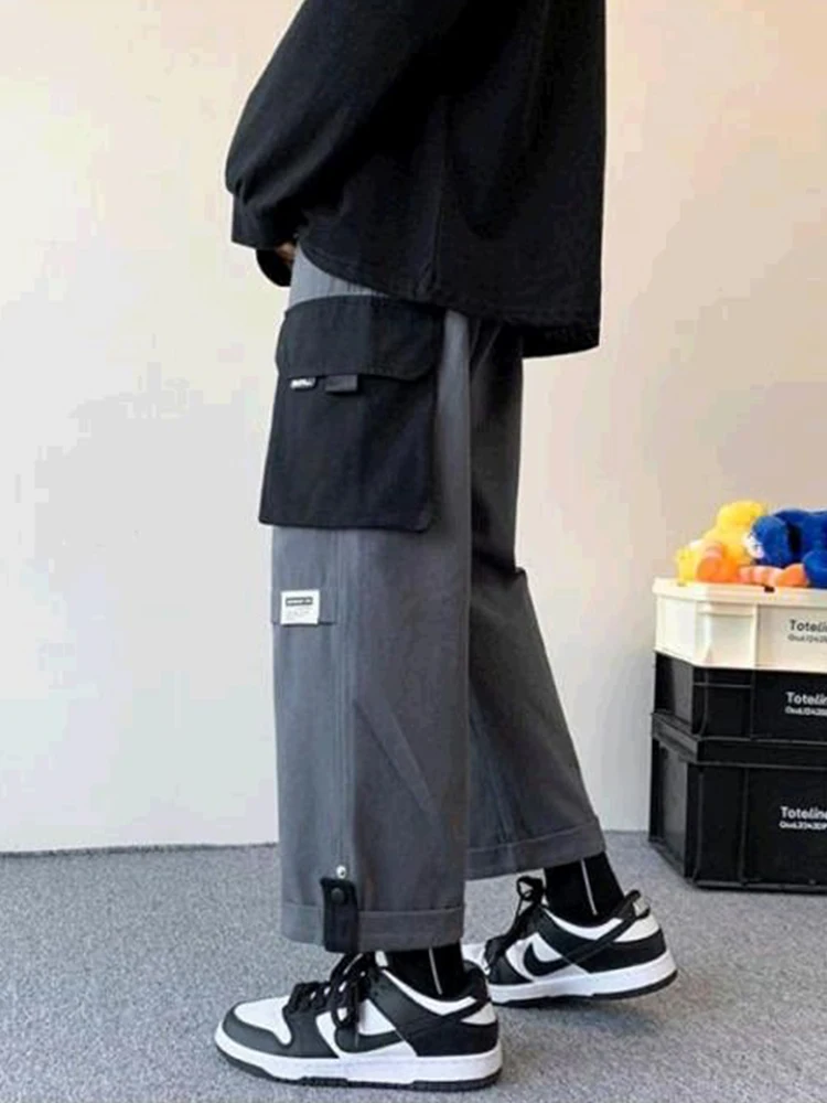 

Japanese Cargo Pants Men Wide Leg Pant Baggy Overalls Streetwear Casual Straight Trousers Stitching Spring Autumn Korean Clothes