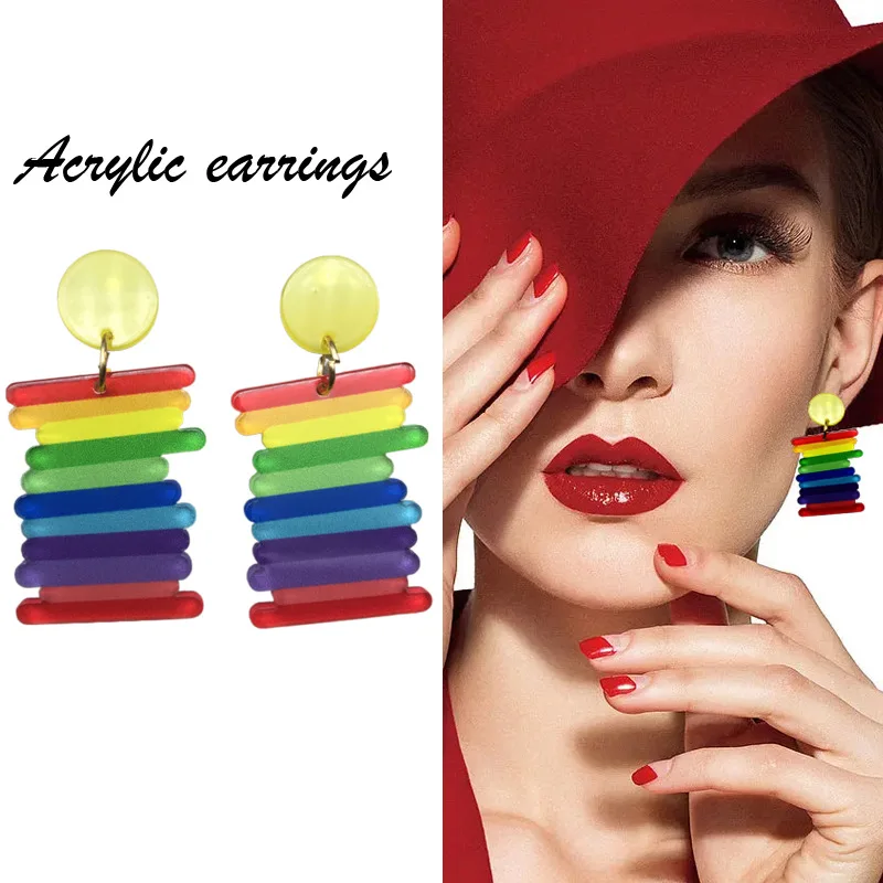 

Fashion Color Spliced Acrylic Earrings European and French Style Atmospheric Rainbow Irregular Earrings Wholesale