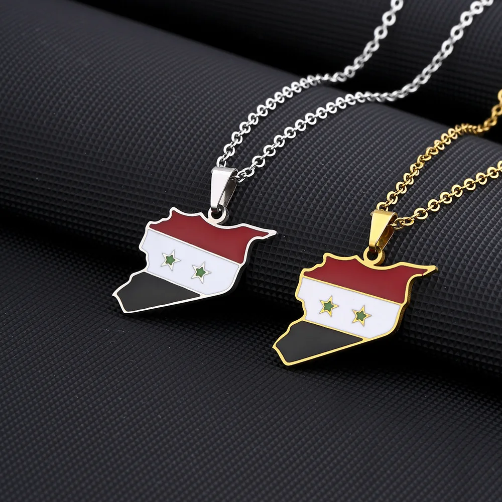 

WANGAIYAO new fashion stainless steel map of Syria and flag necklace men and women couples ethnic style clavicle chain ornaments