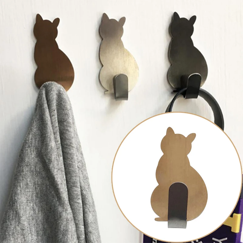 

2 PCS Cute Cat-shaped Wall Mount Stainless Key Holder Decorative Stainless Steel Hanger Keys Hanger Home Decor Hooks Towel Racks