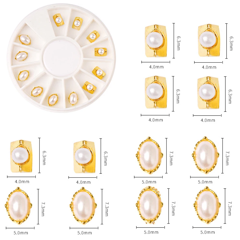 

1Box Nail Art Ornaments Japanese Pearl Alloy Flatback Charm Nails Decals Press on Nail DIY Manicure Decoration Strass Wholesale