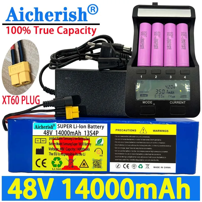 

Aicherish E-Bike Li-ion Battery 100% True Capacity 13S4P 48V 14Ah 350W - 1000W 54.6V Electric Bike Scooter With BMS + Charger