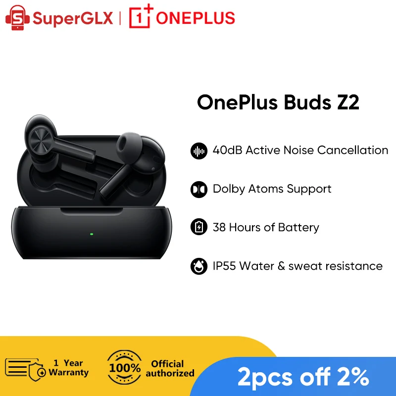 OnePlus Buds Z2 Z 2 TWS bluetooth Headphone 40dB Active Noise Cancellation Oneplus 10 Pro 9RT 8T NORD 2 True Wireless Stereo