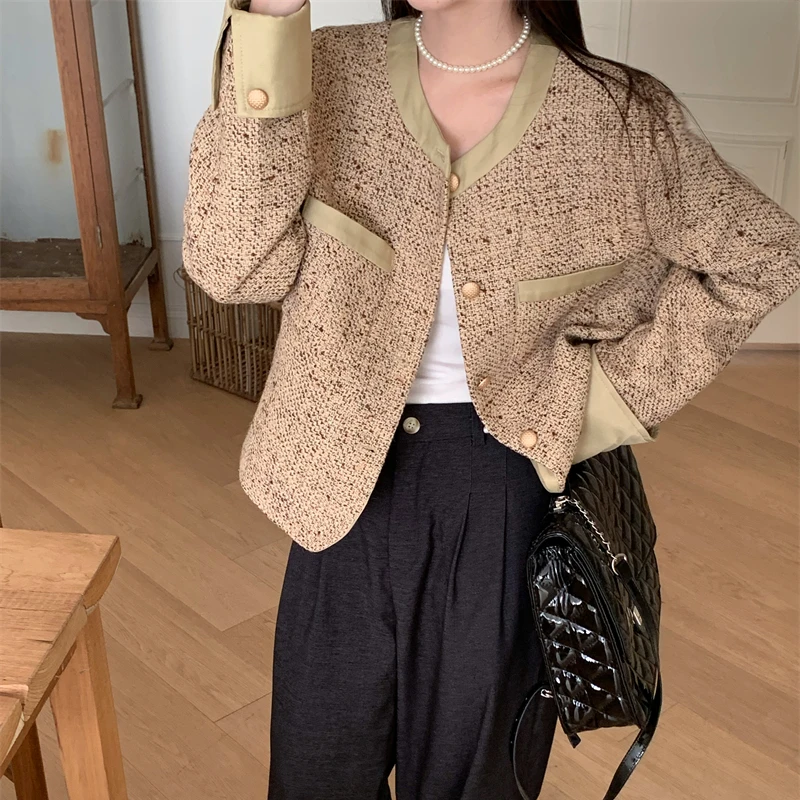 Винтажный женский плащ с цветными блоками круглый вырез короткая куртка