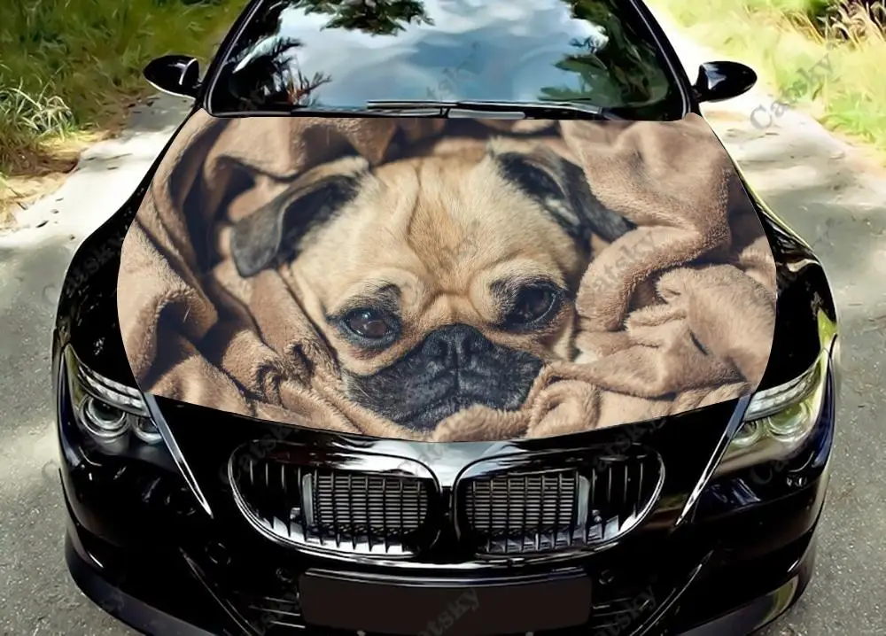 

Pug Dog animal Car Hood Wrap Color Vinyl Sticker Decal Truck Graphic Bonnet Custom Car Decoration Stickers
