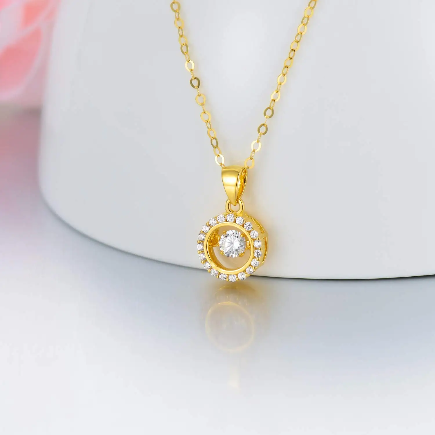 Ожерелье YFN из настоящего золота 18 карат с ореолом для женщин подвеска желтого