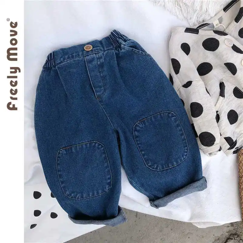 

Freely Move 2023 Unisex Jeans Autumn Winter Kids Boy Clothes Baby Elastic Stretch Denim Trousers for Girls Children Boy Clothing