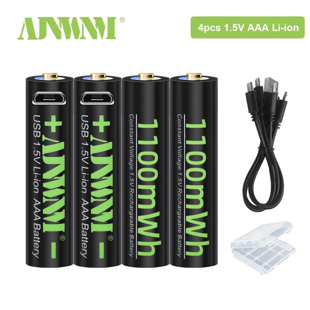 

AJNWNM AAA Battery 1.5V Li-ion AAA Rechargeable Batteries 1100MwH 3A aaa flashlight battery with USB Cable