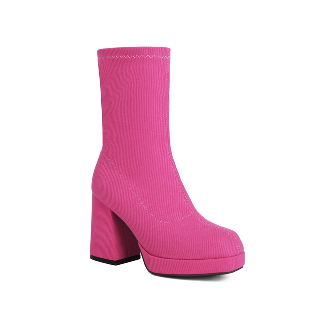 Женские эластичные ботинки на платформе черные толстом высоком каблуке большой