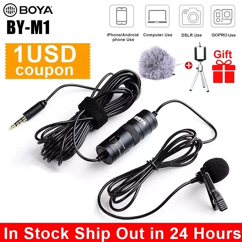 

Original BOYA BY-M1 Recording Microfone Lavalier Lapel Microphone Video Mic For Youtube Video Record Mic For Pc iPhone Android