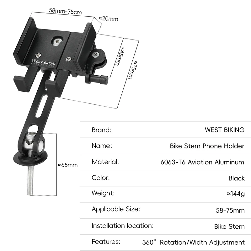 WEST BIKING велосипедный вынос держатель телефона алюминиевый мобильный кронштейн