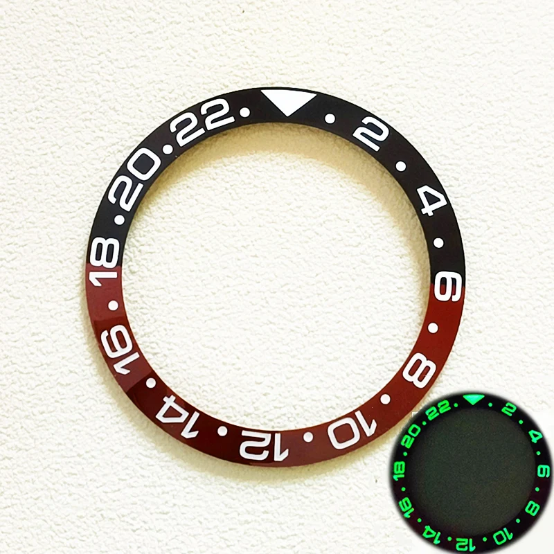 38mmx30.5mm Blue/ Green Luminous Aluminum Watch Bezel GMT Tilted Watch Watch Inserts Fit 40mm Men's Watches Modified Accessories