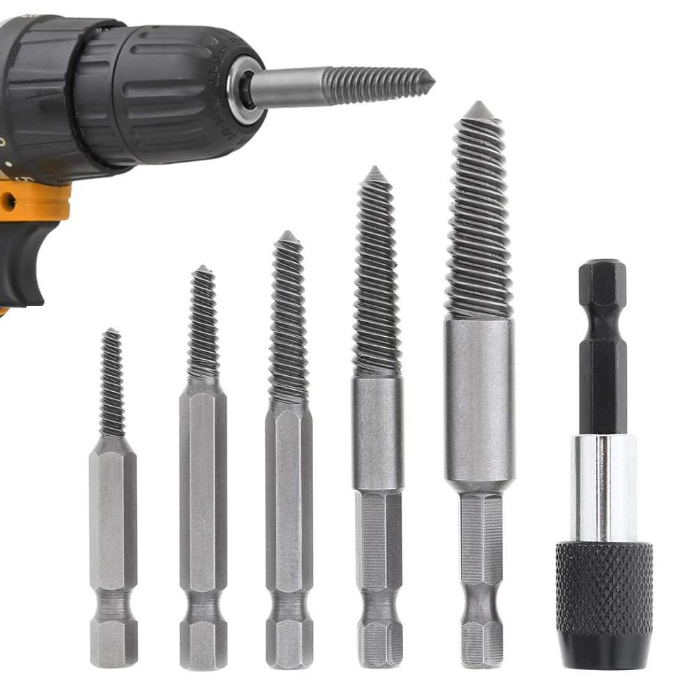 

6pcs Hex Shank Screw Extractors Tool Screw Remover Drill Bits Broken Damaged Bolt Remover Easy Out Drill Bit Guid Power Tool
