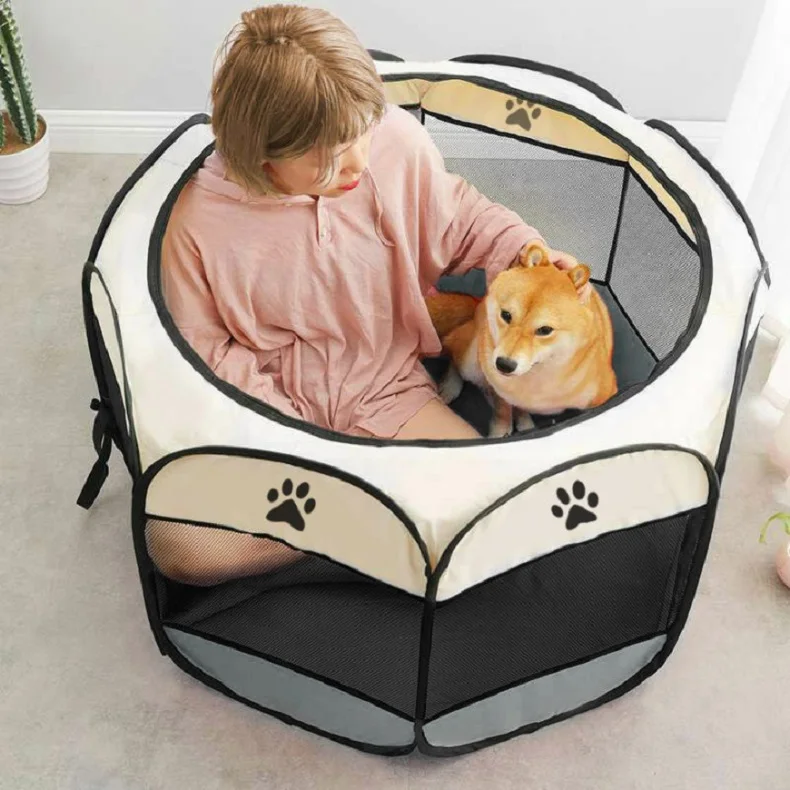 

Portable Folding Pet Tent Breathable Puppy Kennels Octagonal Cage for Cat Tent PlaypenEasy Operation Fence Outdoor Big Dog House