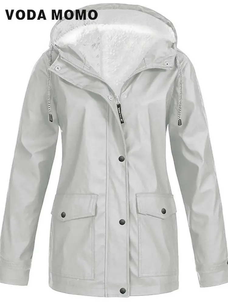 

2022 Autumn Winter Women Jackets Warm Ladies Hooded Outdoor Raincoat Zipper Waterproof Windbreaker Waterproof Outwear Mujer Coat