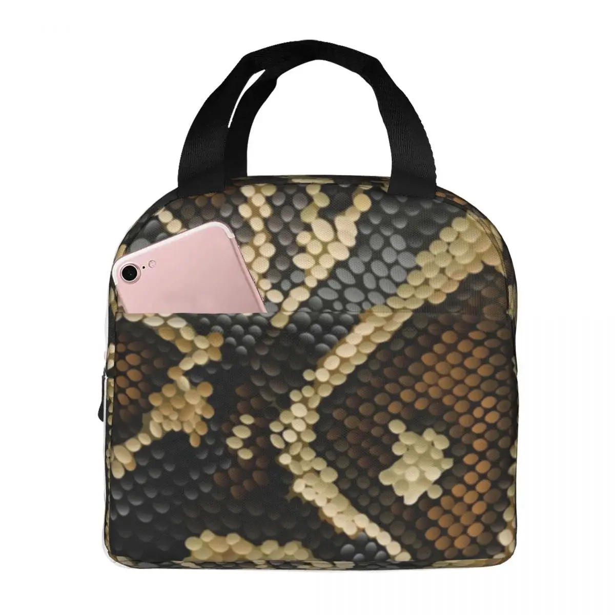 

Snake Snakeskin Lunch Bag with Handle Python Skin Print Camping Cooler Bag Carry Meal Modern Thermal Bag