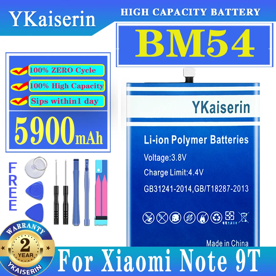 

YKaiserin 5900mAh Replacement Battery BM54 BM 54 For Xiaomi Note 9T MTK 800U Mobile Phone Batteries
