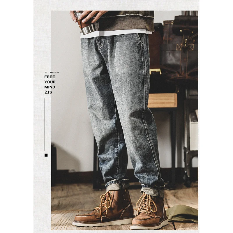 Streetwear Men 2022 New Pattern Recreational Blue Pants Straight Cylinder Comfortable Loose Large Jeans Autumn and Winter Female