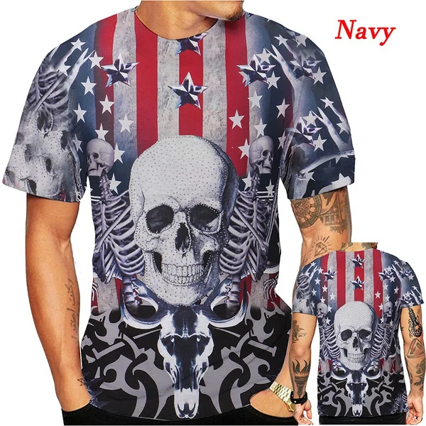 Летняя Готическая футболка с рисунком черепа большого размера крутая Мужская и