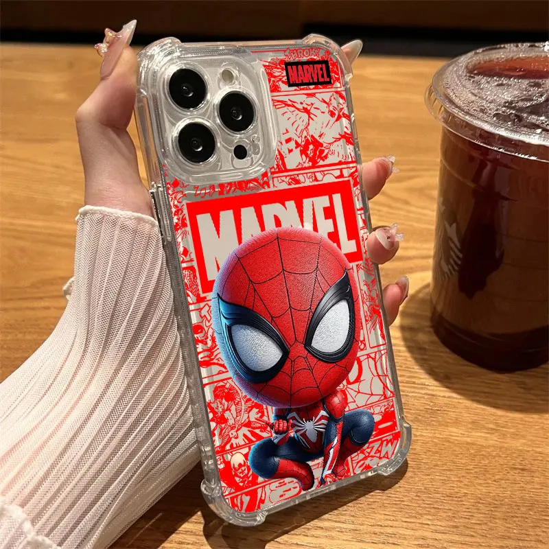 Прозрачный чехол для iPhone с мультяшными персонажами Marvel: Грут, Человек-паук, для моделей 17, 16, 15, 14, 13, 12, 11 Pro Max, 16e, 17e, Air, 13, 15 Plus, XS, XR, X, 7, 8 (art.: 3920da3677dfd) - 3920da3677dfd
