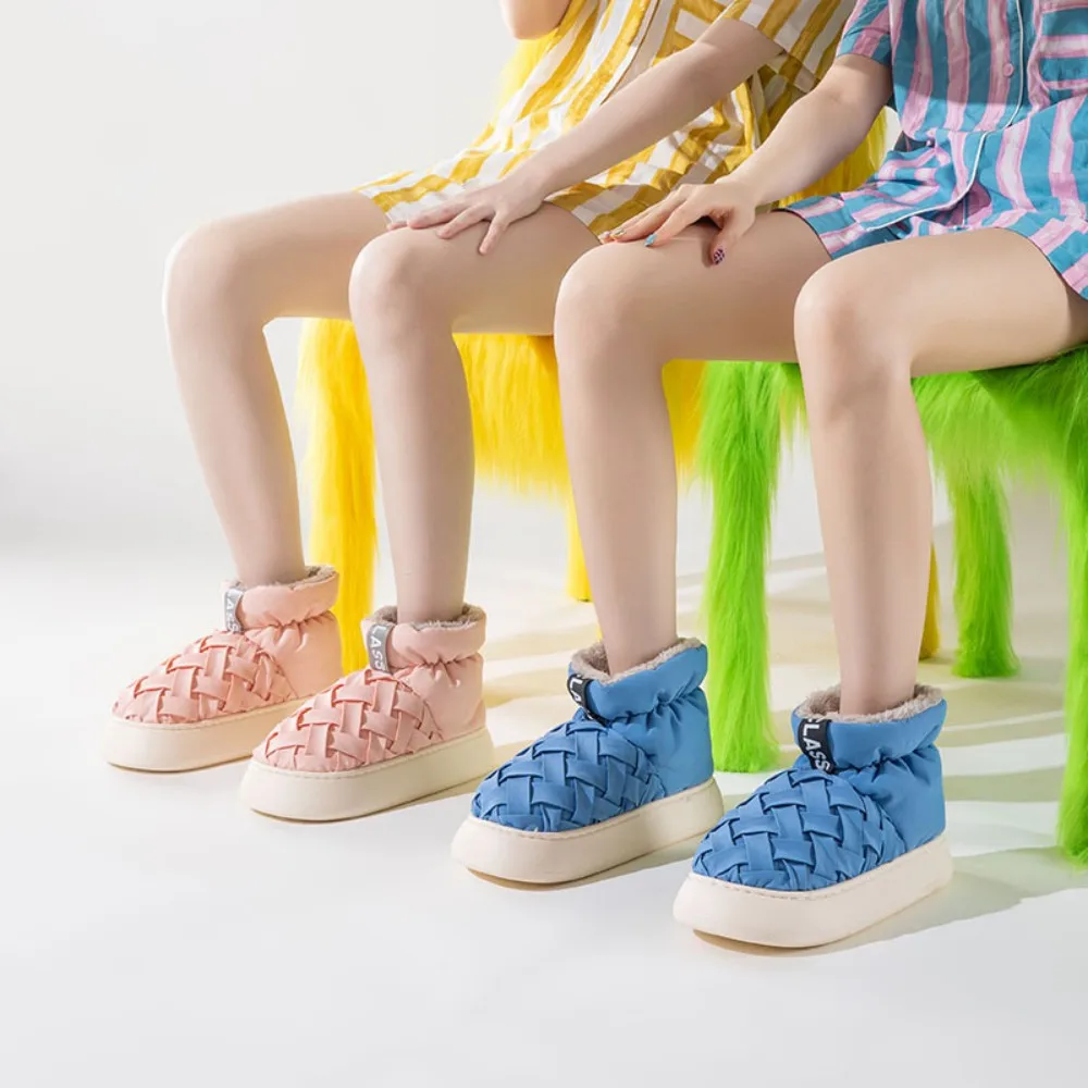 

2022 Autumn And Winter Home Cotton Mop Rain Cloth Plush Men And Women Indoor And Outdoor Wear Solid Color High-Top Cotton Shoes