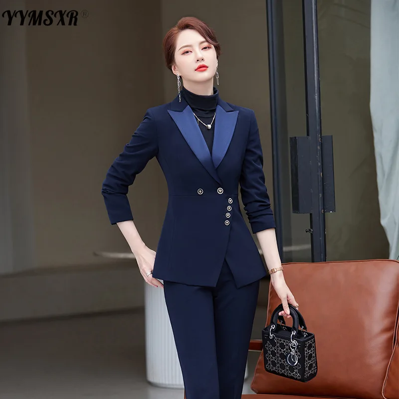 

Business Wear Suit Women's 2022 New Winter Slim Long-sleeved Ladies Office Jacket High Waist Trousers High Quality