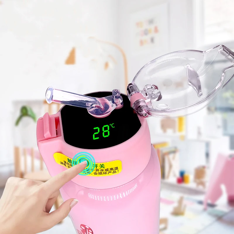 

New Children Smart Thermos Bottle Temperature Display Stainless Steel Water Thermal Cup With Straw LCD Touch Screen Waterproof