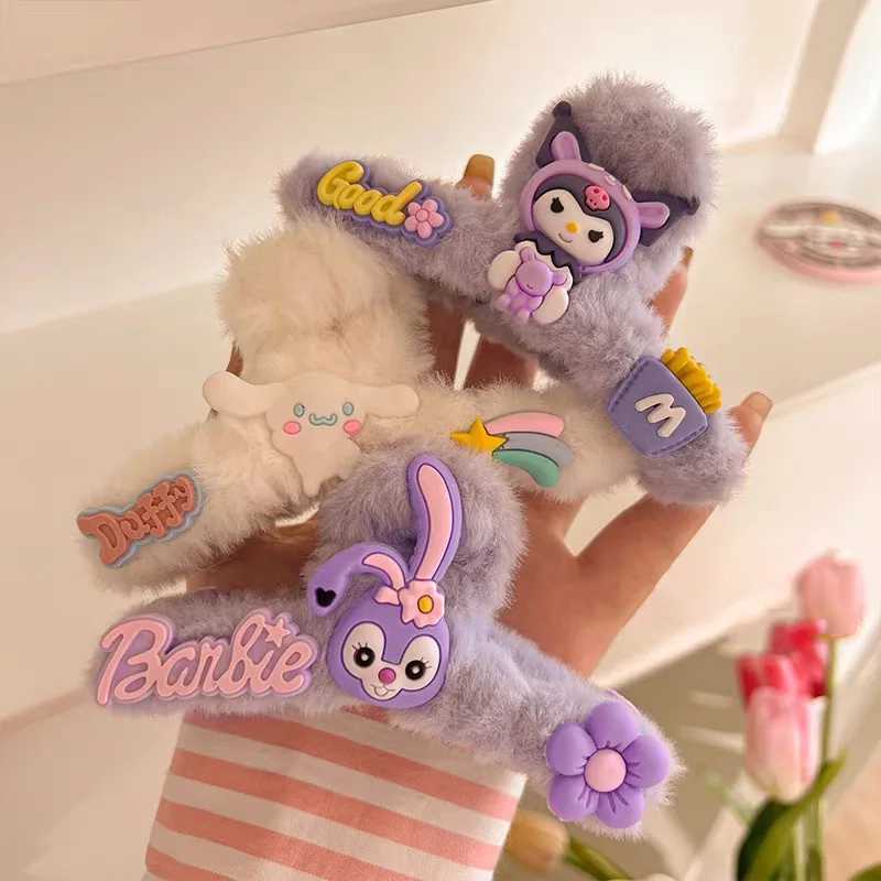 Disney lotso Sanrio autumn and winter plush hair clips cute cartoon accessories for women sweet shark