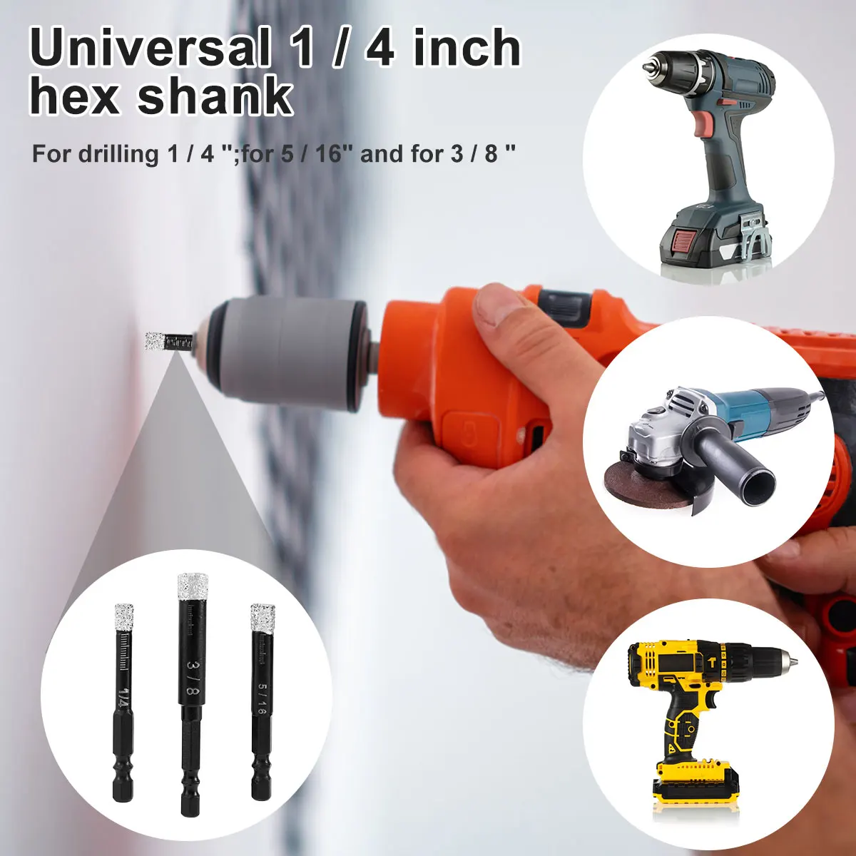 

3 Pcs Dry Diamond Drill Bits 6/8/10mm Hole Saw Cutter 5/16” 3/8” Punching Drill Bit for Granite Ceramic Marble Glass Tile