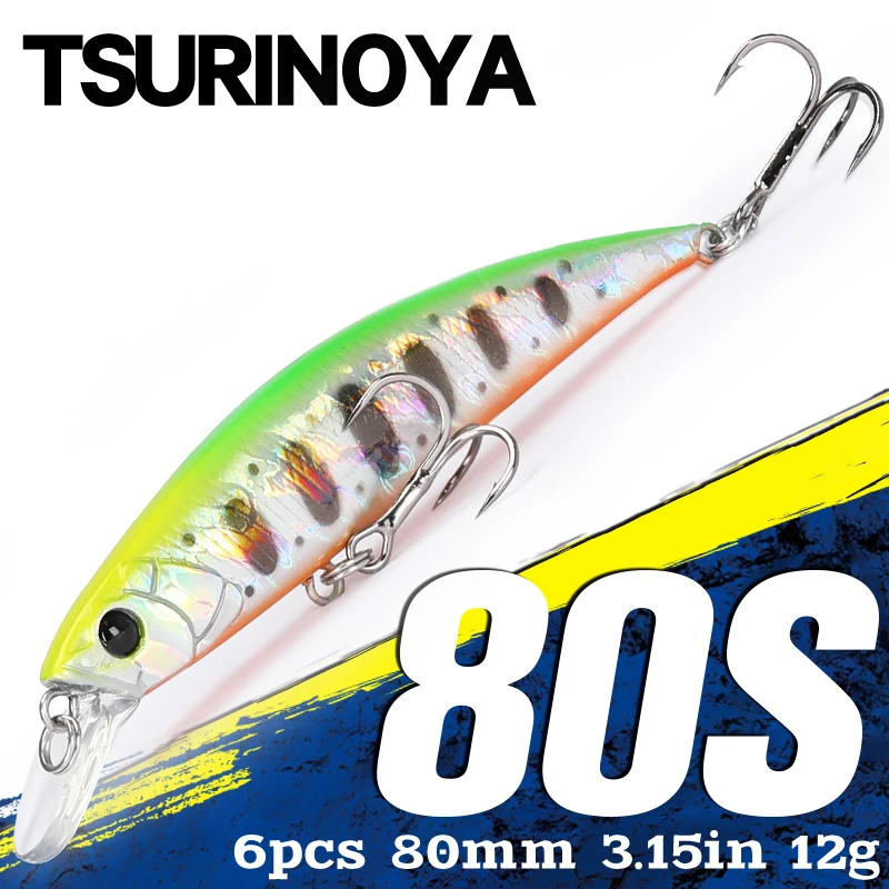 

Тонущая рыболовная приманка TSURINOYA 80S, 6 шт., 3,15 дюйма, 12 г, 0,7-1,2 м, искусственная приманка для ловли окуня, щуки, жесткая приманка, Джеркбейт, кастинговое удилище, K