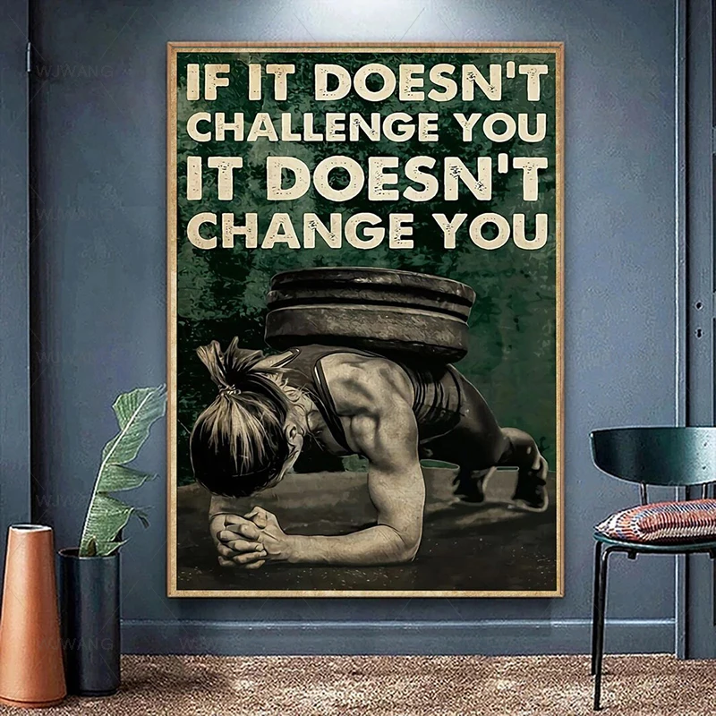 

Bodybuilding Fitness Motivational Quotes Retro Poster and Prints Wall Art Canvas Painting for Living Room Gym Home Decor Cuadros