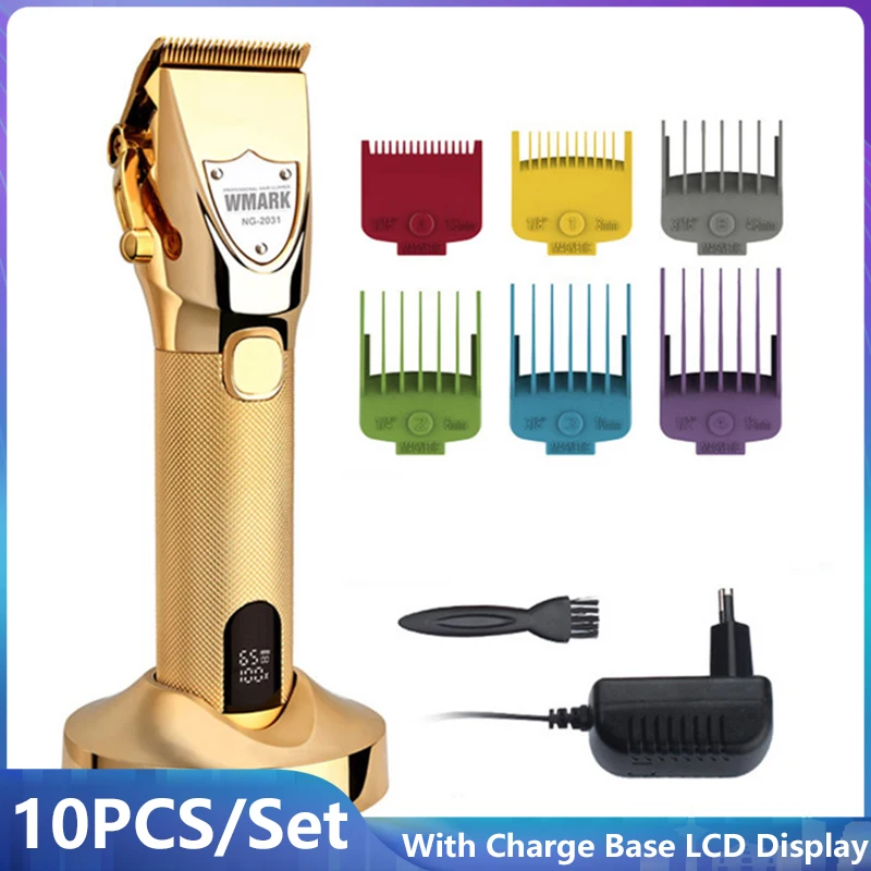 

All-Metal Hair Clipper Beard Trimmer for Men with Charge Base LCD Display 2500mAh 6500 RPM 9CR18 Blade Magnet Limit Comb