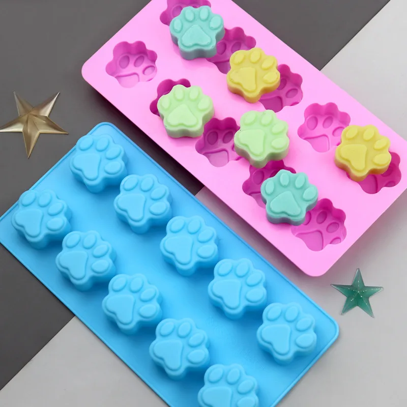 

10 Cells Cartoon Dog Cat Paw Pink Blue Silicone Cake Molds For Food Biscuit Jelly Mousse Fondant Chocolate Baking Pan Ice Tray