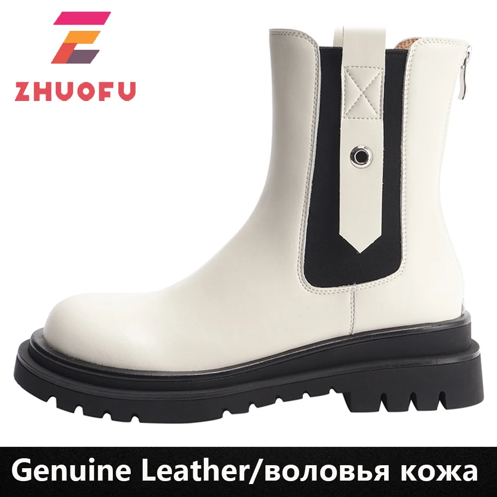 

ZHUOFU 2023 Women Boot Ankle Chelsea Boot Females Thick Bottom Shoes Platform Genuine Leather Boots Autumn Winter Designer Shoes
