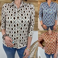 womens blouse 2022 summer and autumn new lapel shirts loose long sleeve shirts geometric print button shirts
