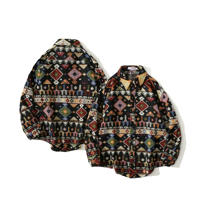 

Рубашка с длинным рукавом и геометрическим принтом, в стиле ретро