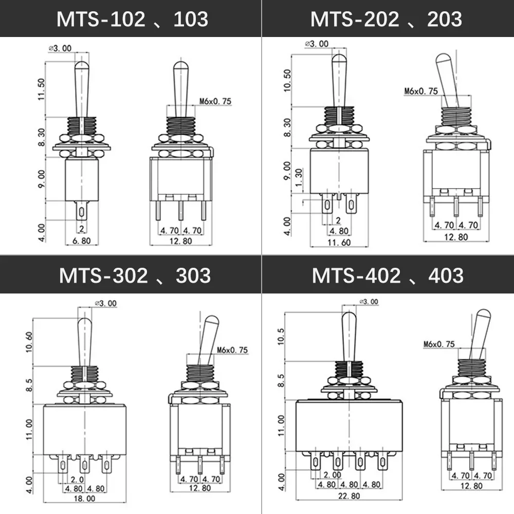 5 шт. 36912-контактный мини-тумблер ON-ONON-OFF-ON 2 3-позиционный MTS 102 103 202 203 302 303 402 403 с водонепроницаемой крышкой (art.: 3920bdc5cc22d) - 3920bdc5cc22d