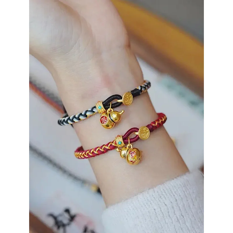 Древний золотой браслет Hulu Fulu Of The Loong для женщин красная веревка Guofeng подарок на