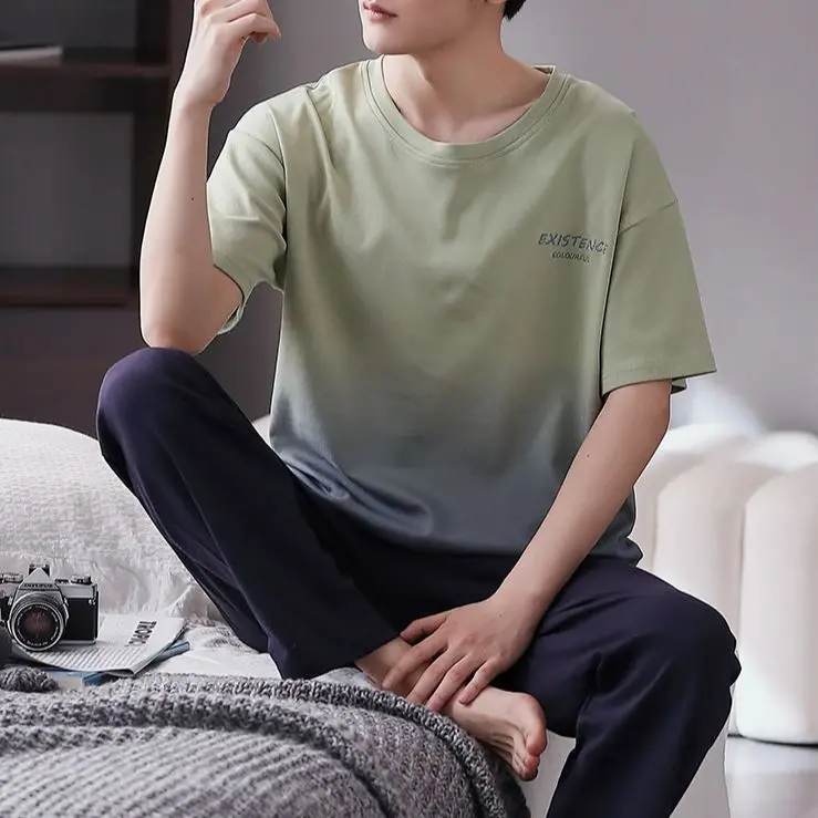 Yasuk Spring Summer Women Men Casual Soft Sleepwear Homewear Couple Pajamas Set Pants Cotton Simple Solid Color Tie-Dye Unisex