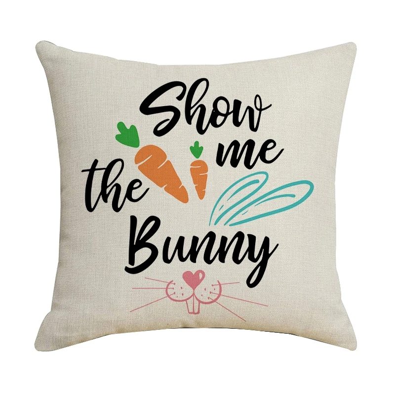 

Carrot Bunny Pattern Decorative Easter Cushions Pillowcase Linen Cushion Cover Sofa Bed Throw Pillow Home Decor For Car