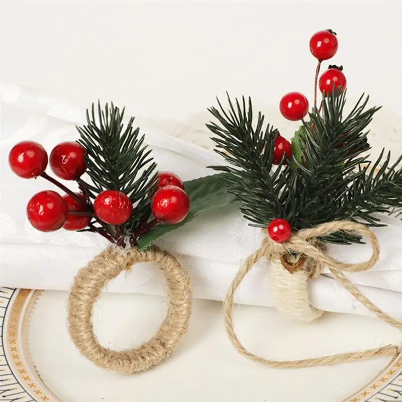 

6pcs Christmas Napkin Ring Holders DIY handmade Berry Wreath napkin ring red fruit napkin buckle Christmas tissue ring Table Sup