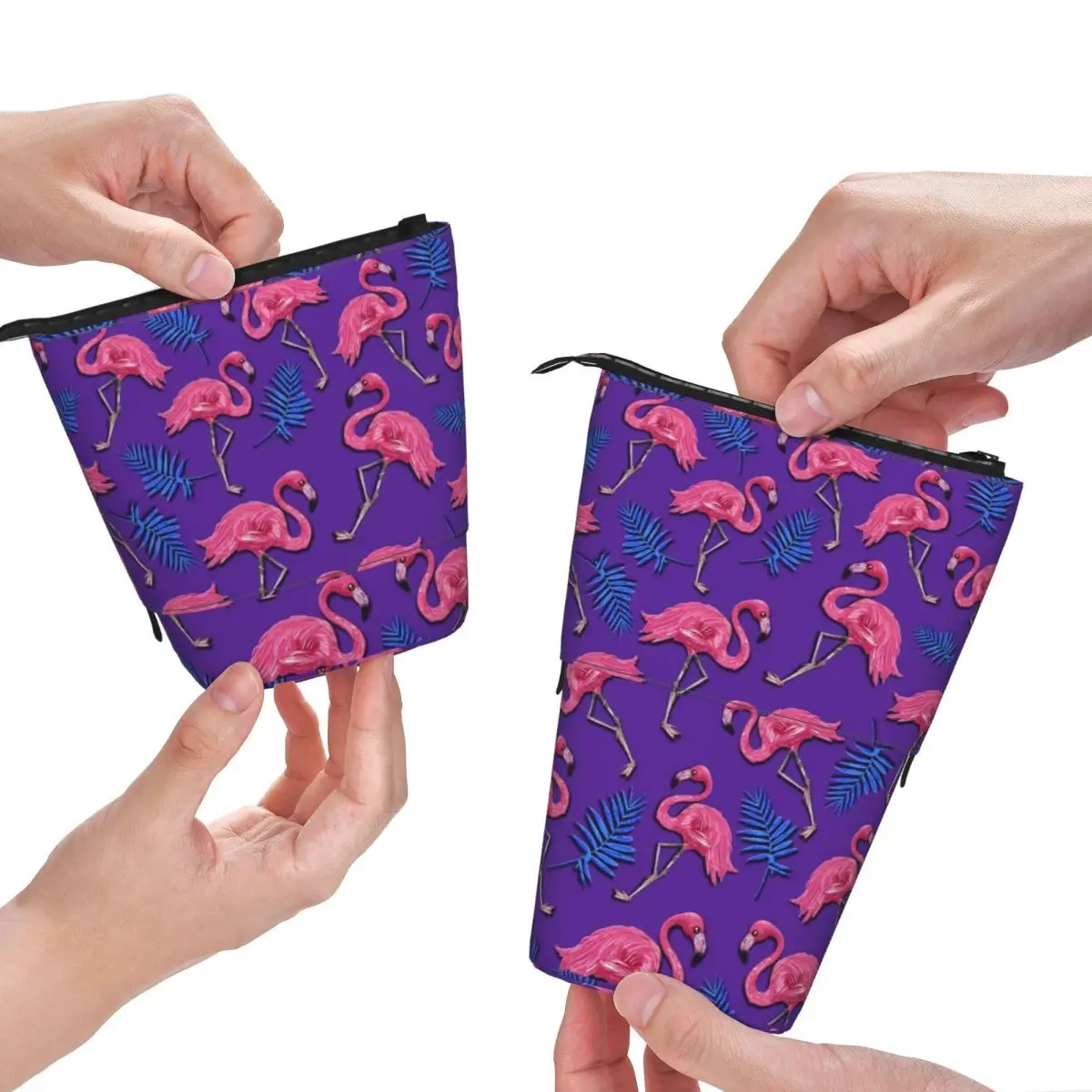 

Pink Flamingo Fold Pencil Case Tropical Bird Print Teenager Cute Standing Pencil Box University Pen Bags