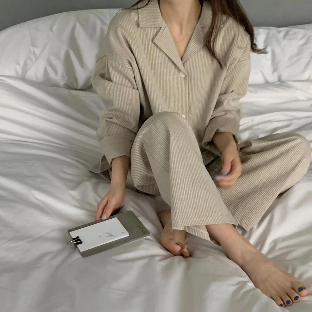 CAIYIER Flower Print Women Pajamas Set Long Sleeve Casual Sleepwear Cute Korean Gift Party Nightwear Girls Cardigan Homewear