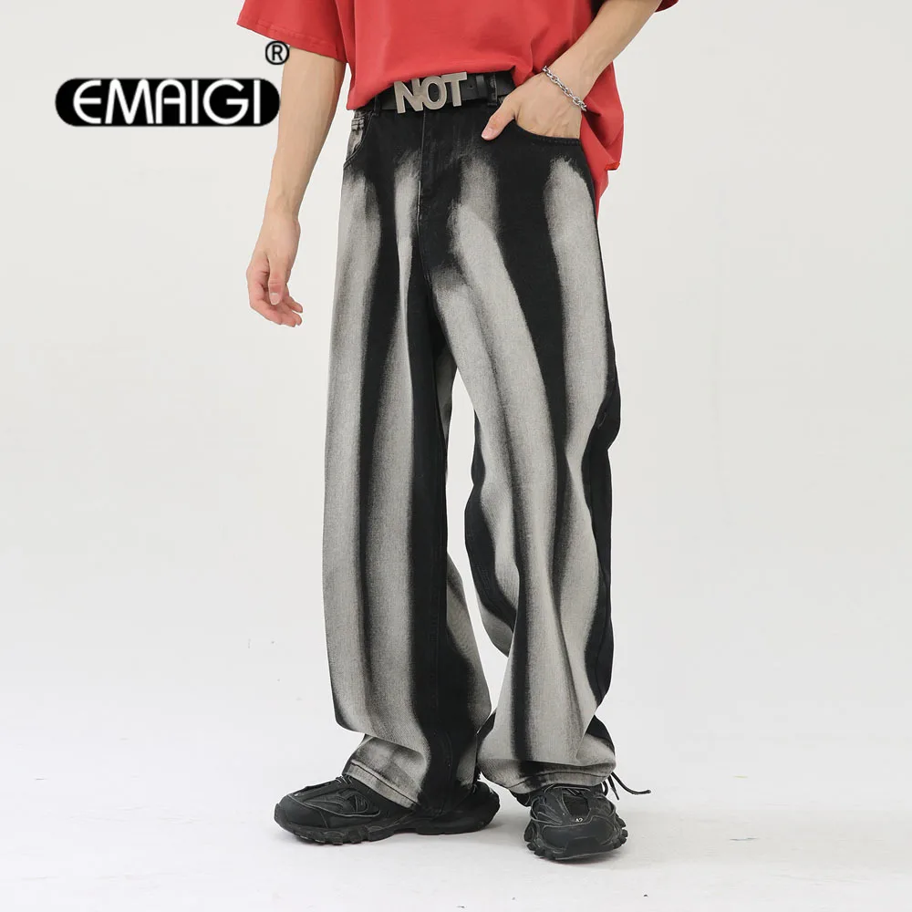 

Black Tie Dyed Jeans Men Korean Youth Fashion Streetwear Casual Loose Vintage Wide Leg Denim Jeans Pants Male Hip Hop Jeans Pant